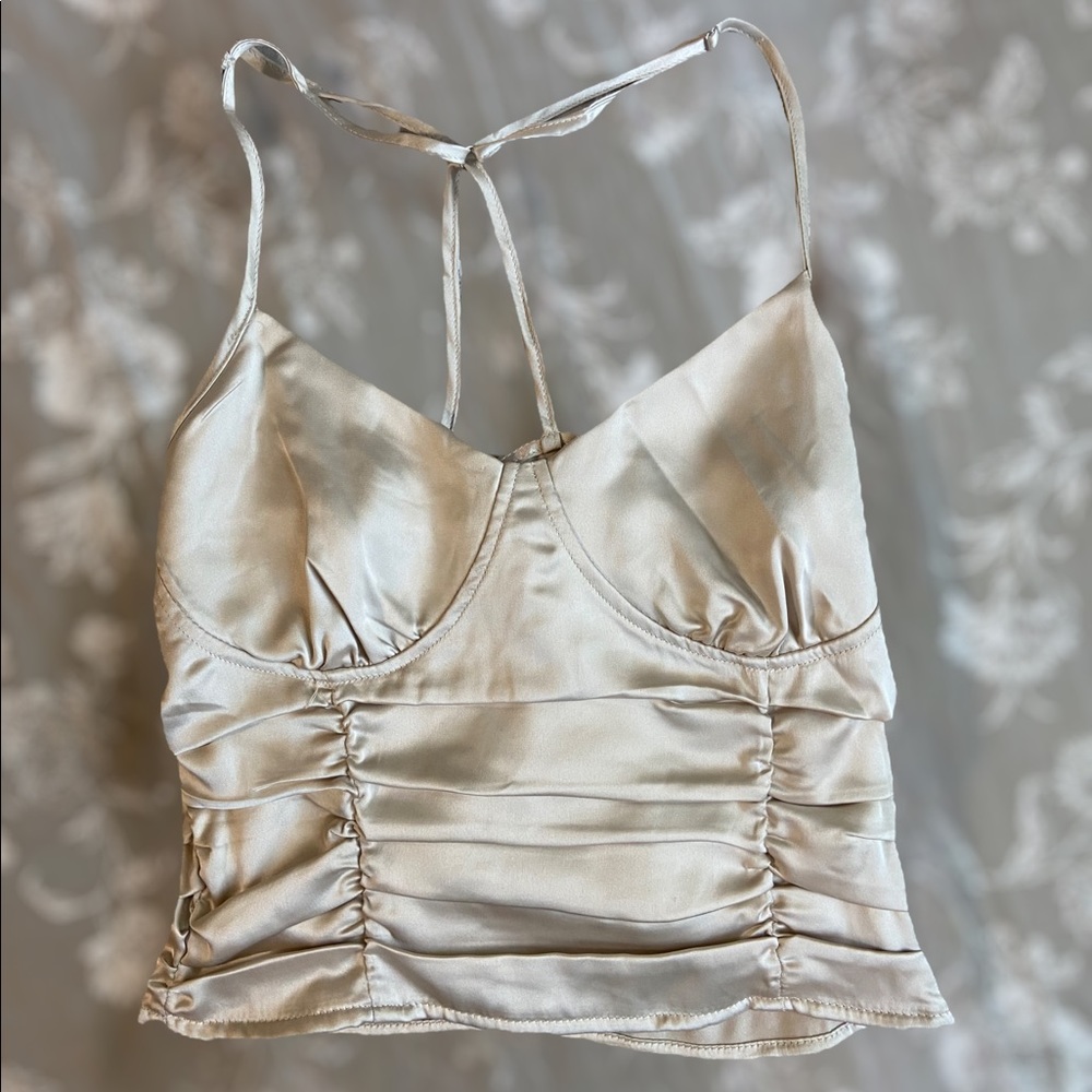 Ivory Satin Cropped Tank